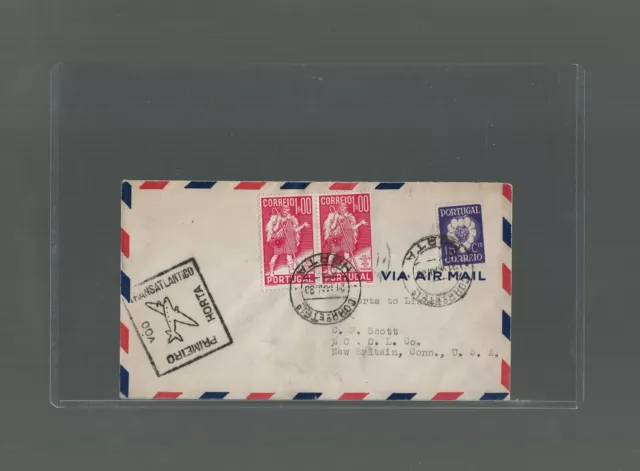 1939 Cubierta de correo aéreo Pan Am Horta Azores a Nueva Bretaña Connecticut EE. UU. vía Lisboa