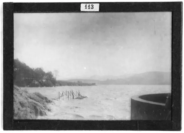 Antique Photo Glass Plate Positive Black & White 6x9cm Lake Landscape Eau France