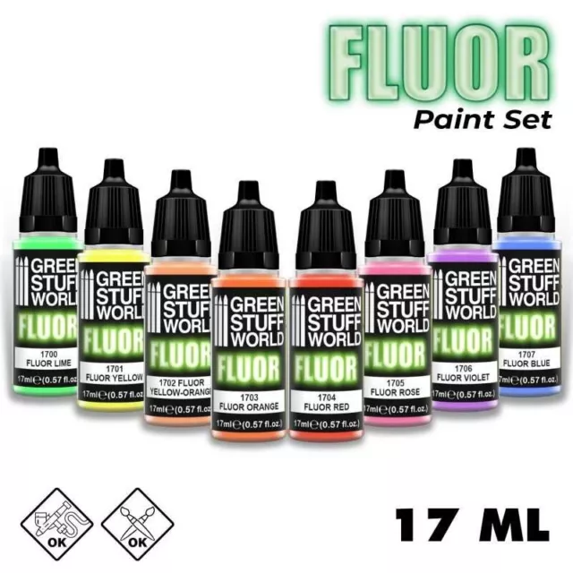 SET 8x PINTURAS FLUOR 17ml - Acrilica Aerografo Pincel Luz Negra Ultravioleta 2