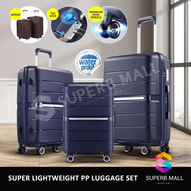 3PCS Luggage Suitcase Trolley Set TSA Lock Travel Carry On Hard Case Organizer