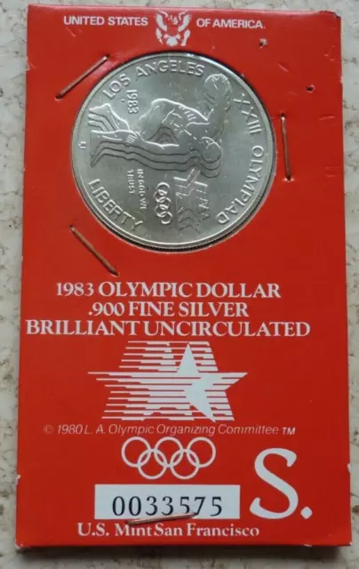 USA 1 Dollar  1983 Olympische Spiele Los Angeles LA Diskuswerfer  900 Silber
