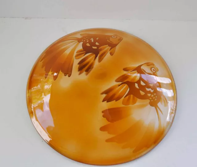 Large Signed  # Paul Hoff Kosta Boda Vintage Goldfish Cameo Art Glass Bowl 2