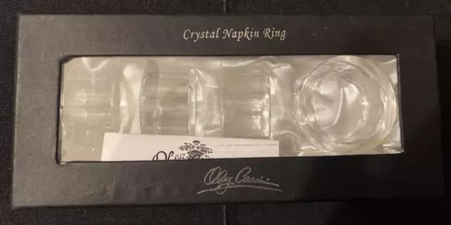 SET 4 OLEG CASSINI Round FLOWER CRYSTAL Glass NAPKIN RINGS in box