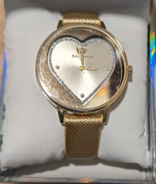 New Womens Juicy Couture Black Label Gold Heart Watch