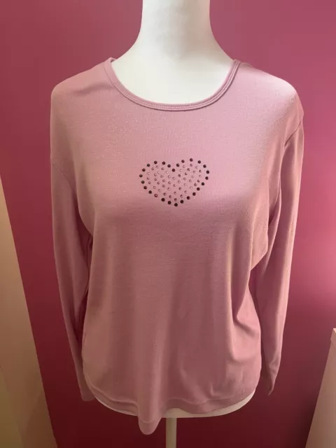 Fashion Bug y2k barbiecore pink metallic top rhinestone heart shirt top