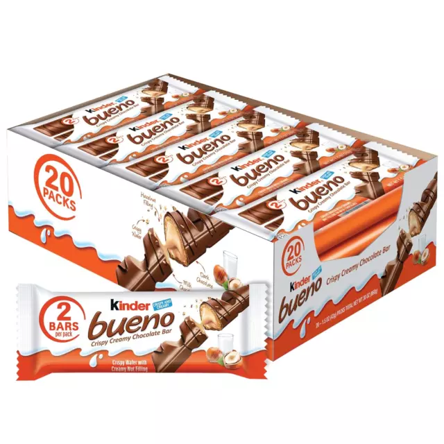 Kinder Bueno, Milk Chocolate and Hazelnut Cream, Bulk 20 Pack, 2 Individually Wr