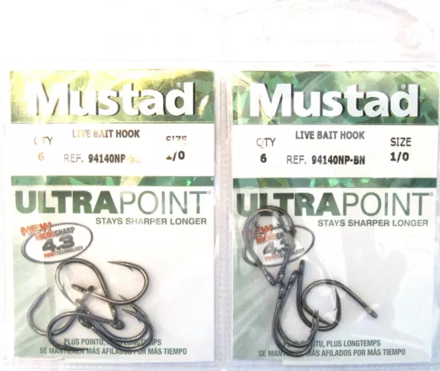 MUSTAD 94140NP-BN-2-7U ULTRAPOINT Ringed Live Bait Hook Size 2