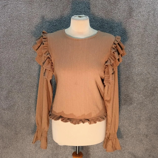 George Tan Crinkle Victorian Top Frill Shoulder Long Sleeve Elastic Bnwt Uk 14