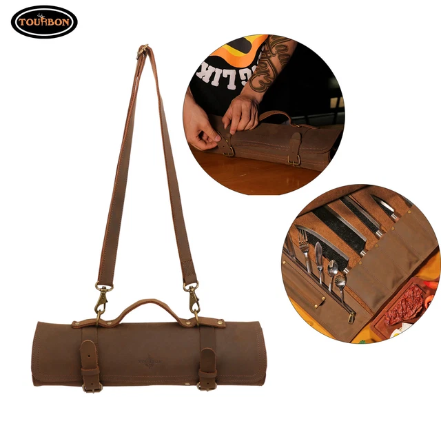Tourbon Leather Tools Carry Bag Chefs Knife Storage Pouch Knives Roll with Strap