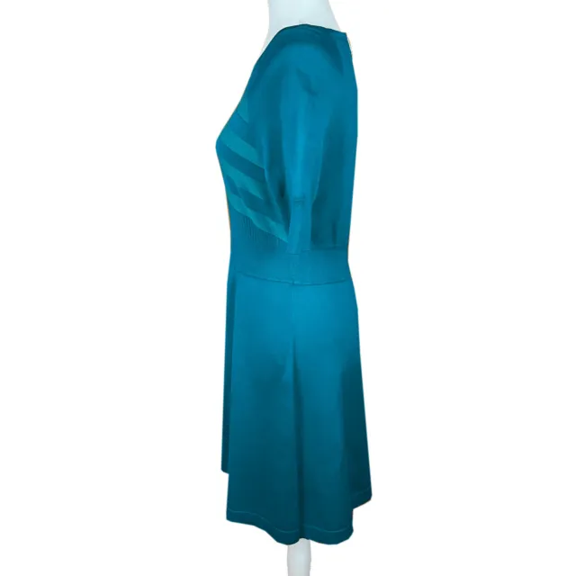 Karen Millen Fit & Flare Knit Dress Size 4 Teal Chevron Print Half Sleeves NWT 2