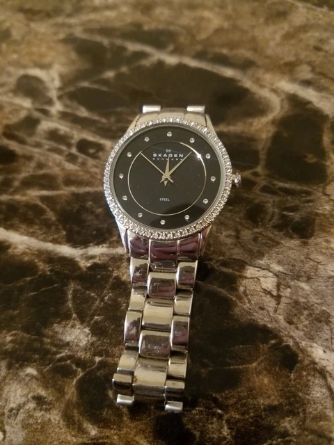 Skagen 347SSXB Black Dial Stainless Steel Women's Watch - Pre Owned, New Battery