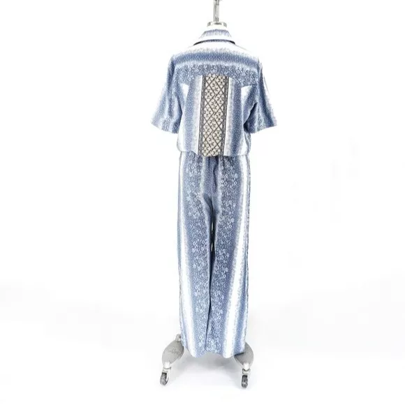 Derek Lam Silk Snakeskin Jumpsuit Blue 10 streetwear hip modern wide leg blouson 2