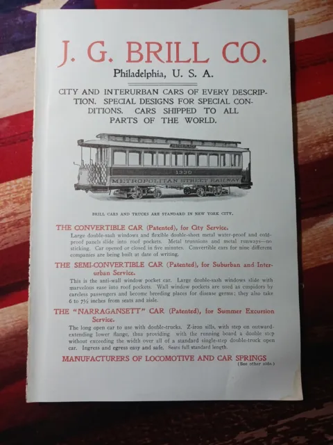 1904 Print Ad ~ J. G. BRILL COMPANY Philadelphia PA Railroad Cars "Narragansett"