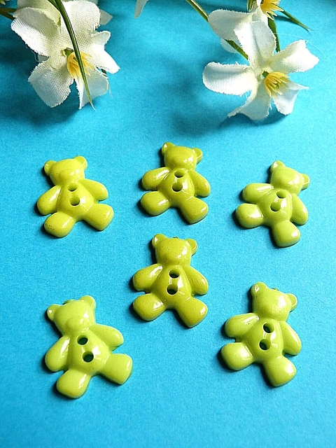 539B / Carini Piccoli Bottoni " Orso Verde " Set Di 6 Bottoni