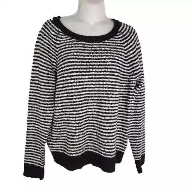 Banana Republic Womens Sweater Large Black White Striped Merino Wool Blend Boxy