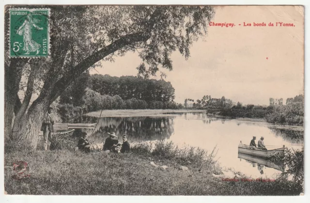 CHAMPIGNY - Yonne - CPA 89 - Fishermen on the Banks of the Yonne