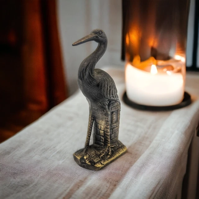 Figurines Anciennes Cigogne Et Alsacienne – Socle Marbre Et Cuivre – Occasion