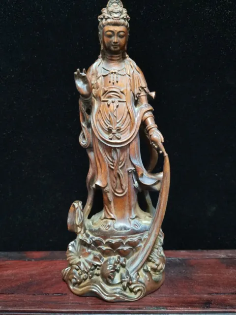 Chinese Natural  Boxwood Handcarved Exquisite Guanyin Buddha statue 101211