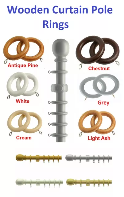 28mm Victory Traditional Wooden Curtain Pole Rings Easy Glide In Various Colours