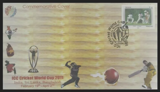 114.Nepal 2011 Commemorative Stamp Cover Icc Cricket World Cup