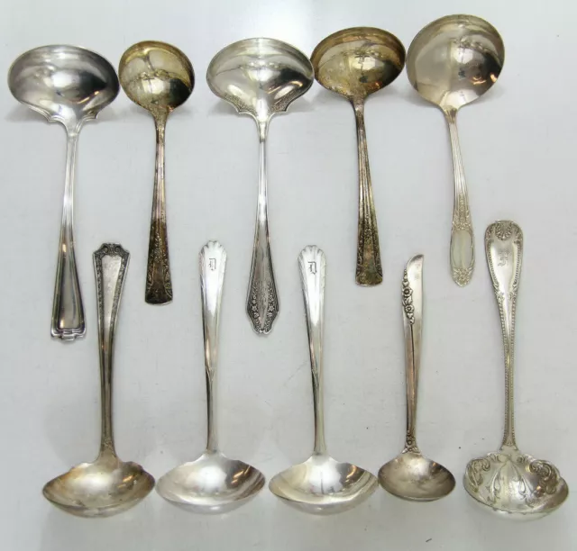 10x GRAVY LADLES SERVING FLATWARE SILVERPLATE LOT VINTAGE CRAFT REUSE REPURPOSE