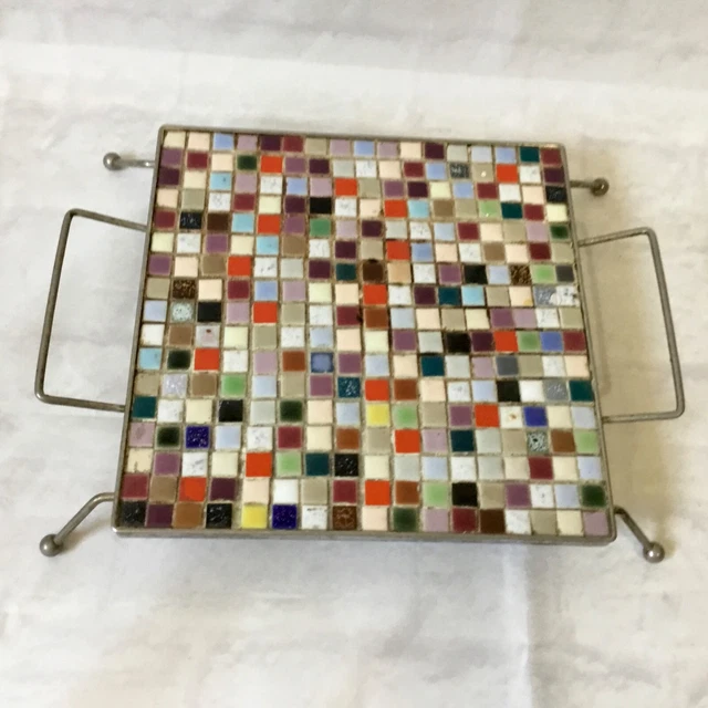 Vtg Trivet Mosaic Tiles Hot Plate Metal Frame Stand Colorful Mid Century Atomic Vtg Trivet Mosaic Tiles Hot Plate Metal Frame Stand Colorful Mid Century Atomic