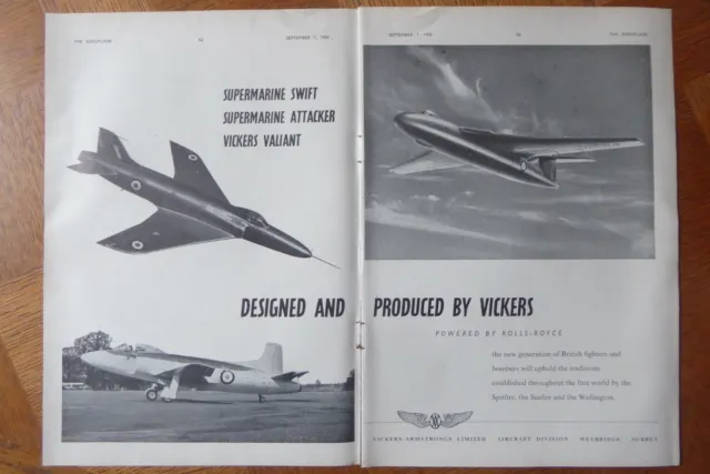 9/1951 Pub Vickers Armstrongs Supermarine Attacker Valiant Swift Original Ad