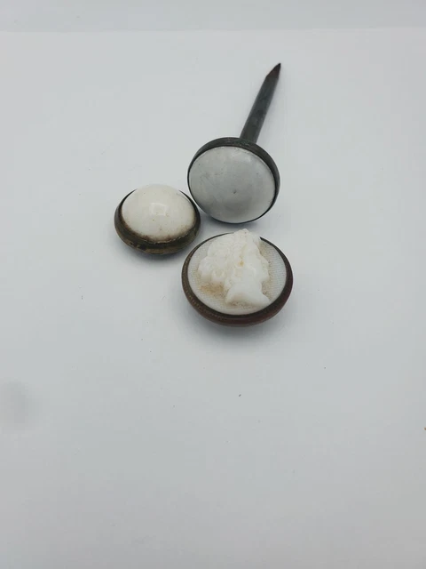 Antique Victorian Picture Hanging Nail - Unusual Milk Glass Cameo Center.
