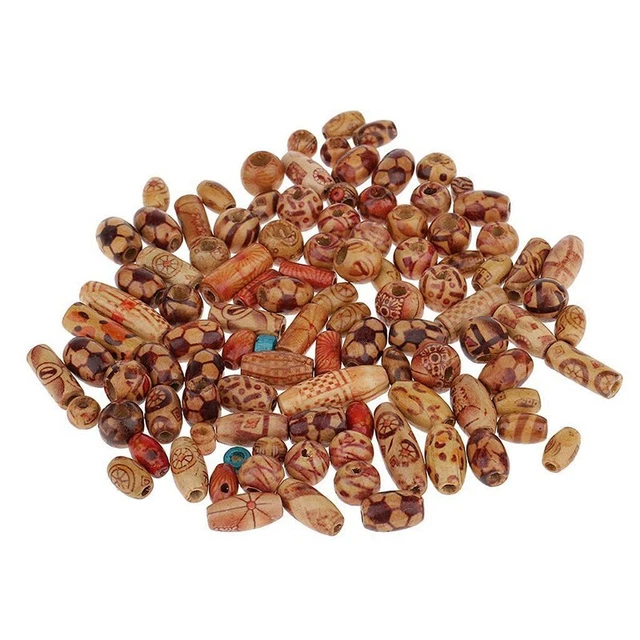 100* Mixed Large Hole Wooden Beads Set/For Macrame Jewelry/Charms Crafts Making