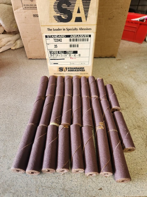 Box Of 25 Cr-St 3/4 X 3 X 1/4 Straight Abrasive Sanding Cartridge Rolls 100 Grit