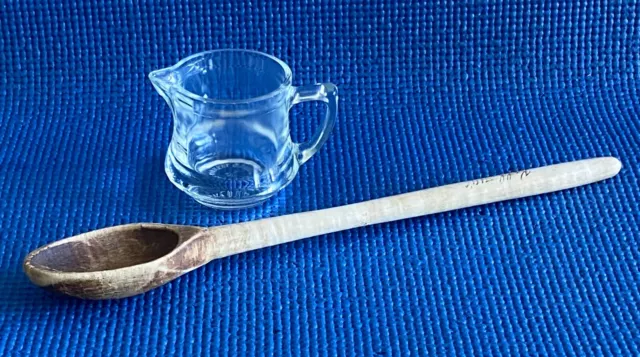 Vintage Kellogg's Set - Long Wooden Spoon & Clear Glass Correct Cereal Creamer