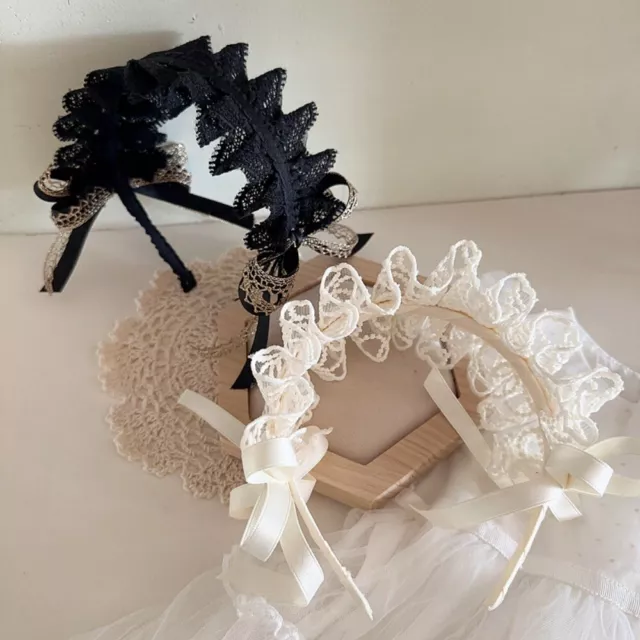 Bow knot Lace Hairbands Black Beige Hair Accessories Princess Headwear  Lolita