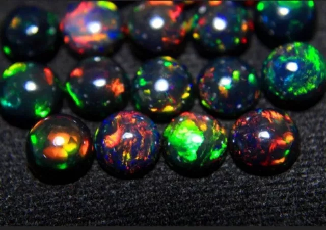 5mm opal round Noir Éthiopien fire Naturel welo Cabochon Pierre Précieuse Lot 3