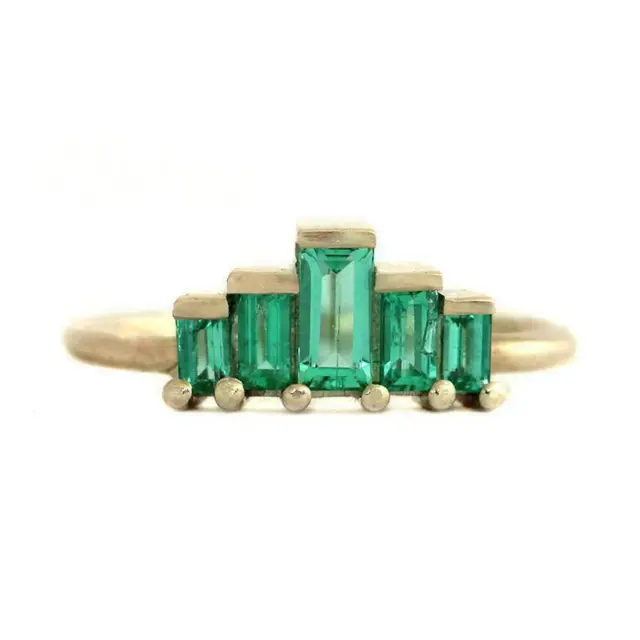 Lab Created Emerald Engagement Ring 14k Yellow Gold Plated Art Deco Crown