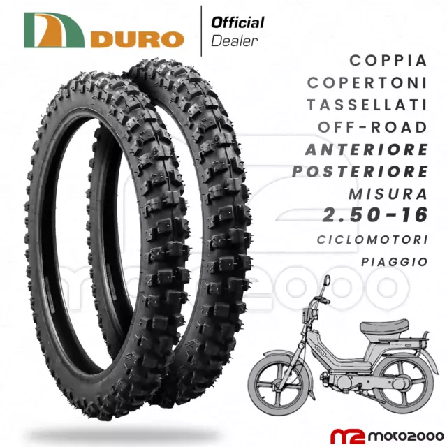 2 Gomme Copertoni Pneumatici Tassellato Duro Piaggio Si Ciao Bravo 2.50 - 16