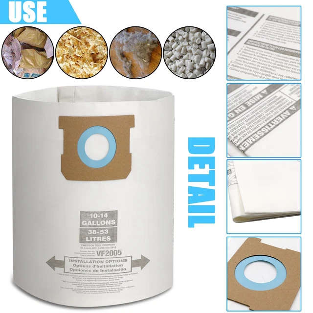 15 Pack Type E Replacement Vacuum Filter Bags Compatible with Shop Vac Mini Fan