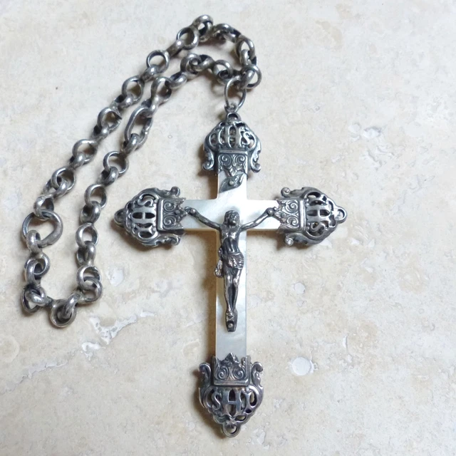 Grande Croix Basque Ancienne En Argent 925 - Pendentif Crucifix H.TEGUY, Occasion