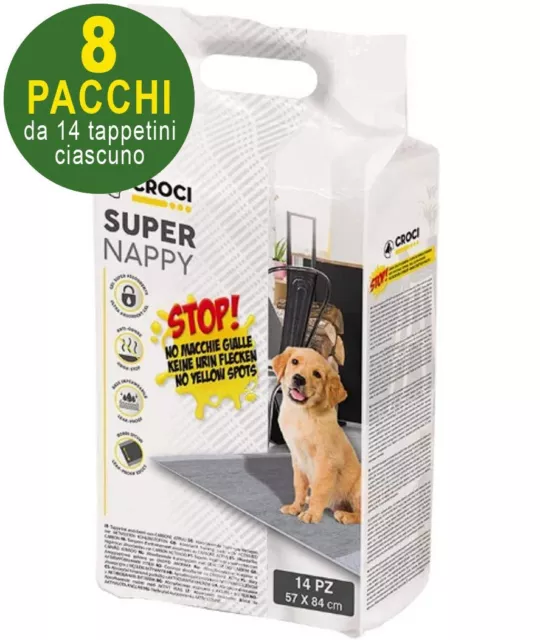 112 Tappetini igienici per cani SuperNappy Carbone Attivo 84x57 cm - 8 pacchi Cr