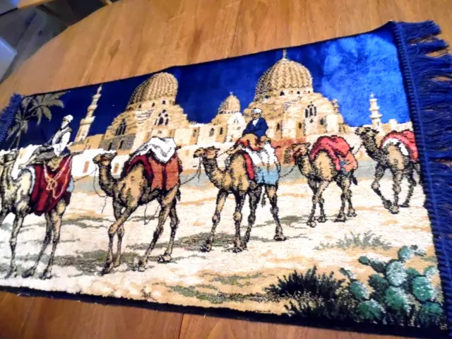 Vintage Fringed Tapestry Desert Camel Caravan Egypt Istanbul Persia Morocco 3