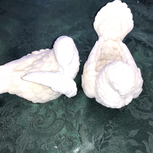 2 White Doves Stone Carved Classic Figures A. Santini Sculptor Italy See Pics