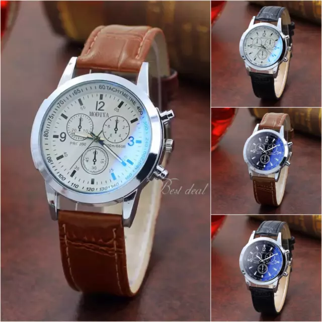 Mens Leather Wrist Watch Watches Analogue Quartz Fashion Gift Black Brown