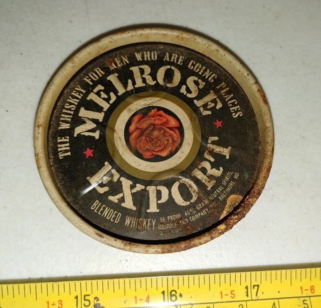 Vintage Melrose Export Whiskey Baltimore Advertising Metal Coaster Rare
