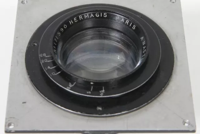Hermagis Paris 210mm f4.5 lens on 4x4 metal board, use on old speed graphic Hermagis Paris 210mm f4.5 lens on 4x4 metal board, use on old speed graphic