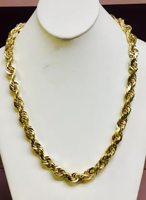 10k Yellow Gold 30" Mens Solid Diamond Cut ROPE Link Chain/Necklace 12MM 278 gr