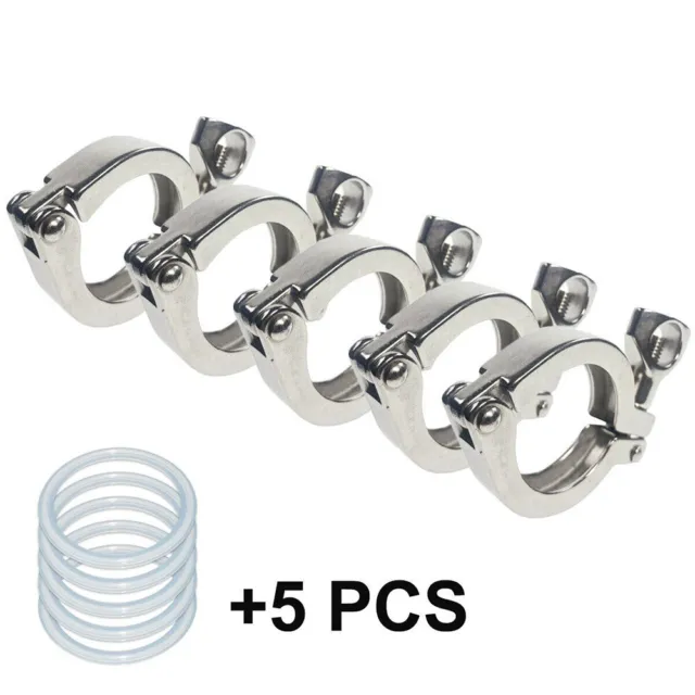 5pcs 1.5 Inch Sanitary 50.5mm Tri Ferrule Clamps Stainless Steel Clover SS 304