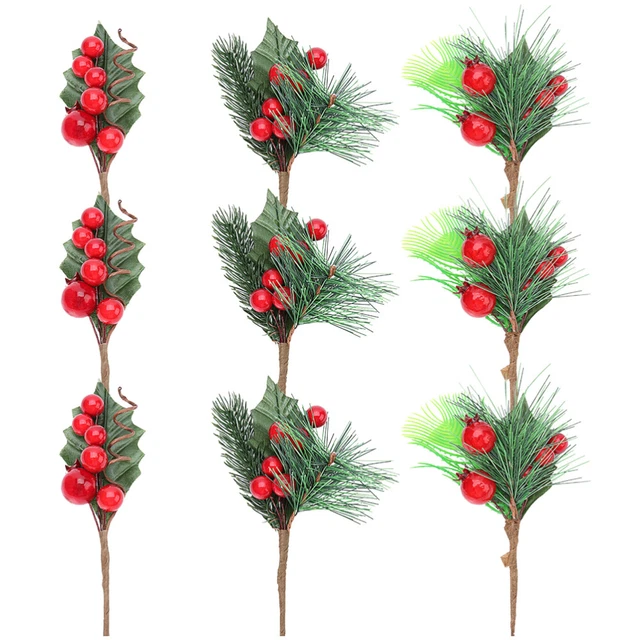 9 piezas Holly Berry Picks Juego de disparos de Navidad División de decoración navideña