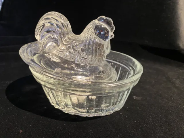 Clear glass hen or chicken nest dish from Denmark 2