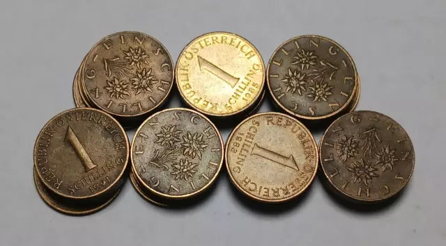 Lot of 5x Coins of Austria - 1 Schilling - Aluminum Bronze - 1959-2000 Dates