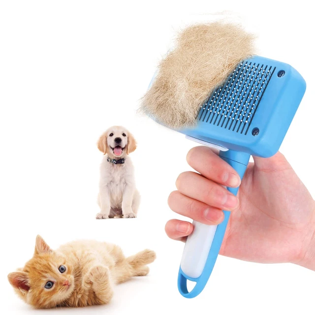 Self-Cleaning Slicker Brush for Dogs , Cat Shedding Hair Pet Blue