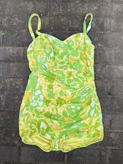 Vintage 50s 60s Green Playsuit Bathing SwimSuit One Piece Perfection Fit Roxanne